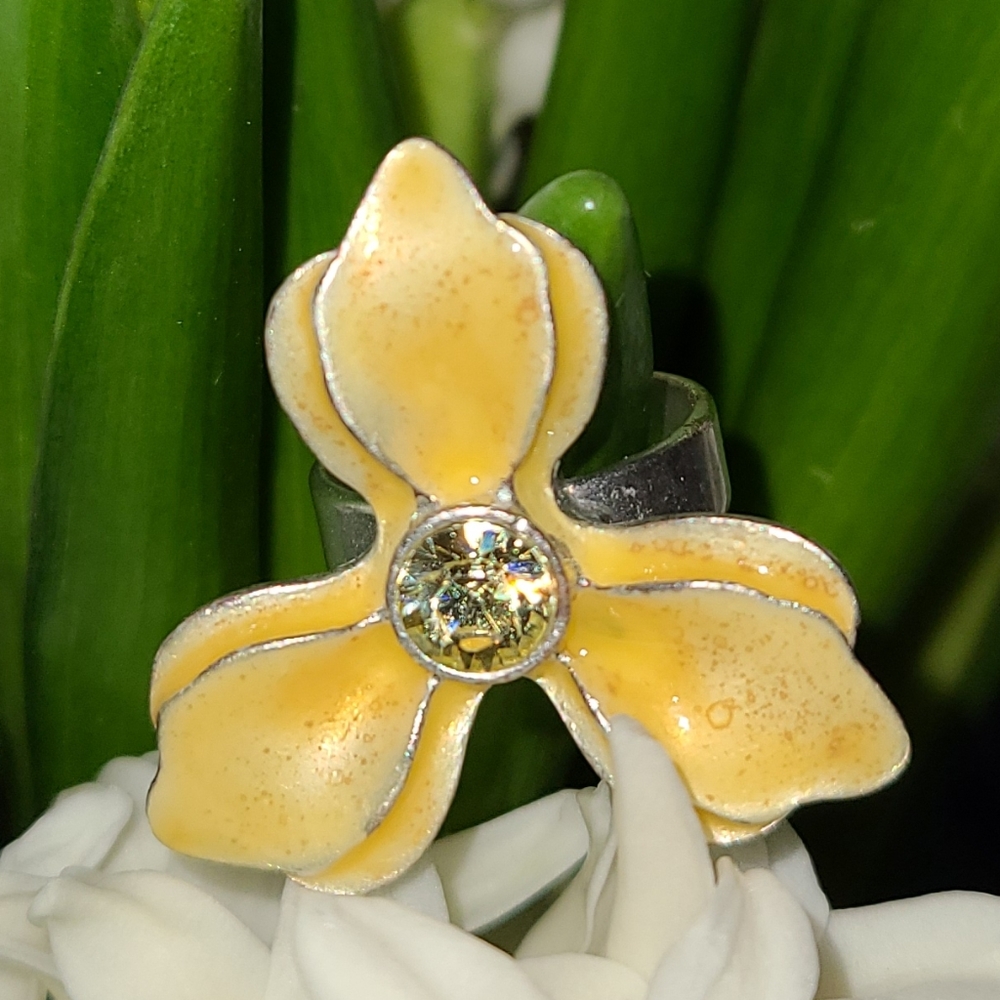 Silver Yellow Flower Adjustable Ring Pilgrim S - image 1